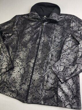 Ac-tiv-ology Womens Medium Silver Foil Metallic Python Snake Print Track Jacket